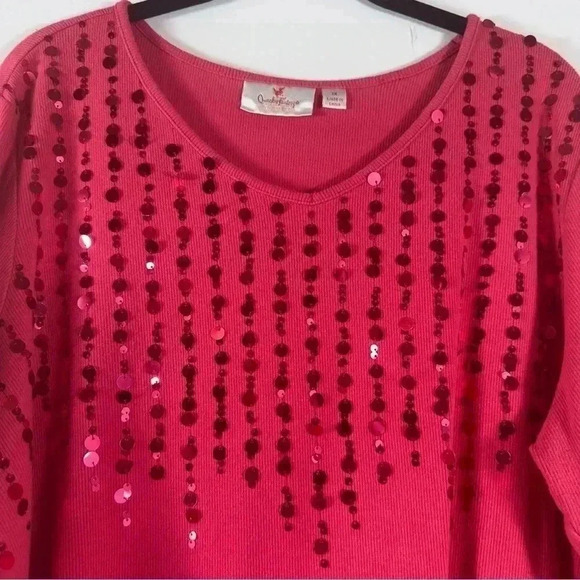 Quacker Factory Pink Ribbed Sequin 3/4 Sleeve Sweater Top Women Size 1X - Picture 5 of 12